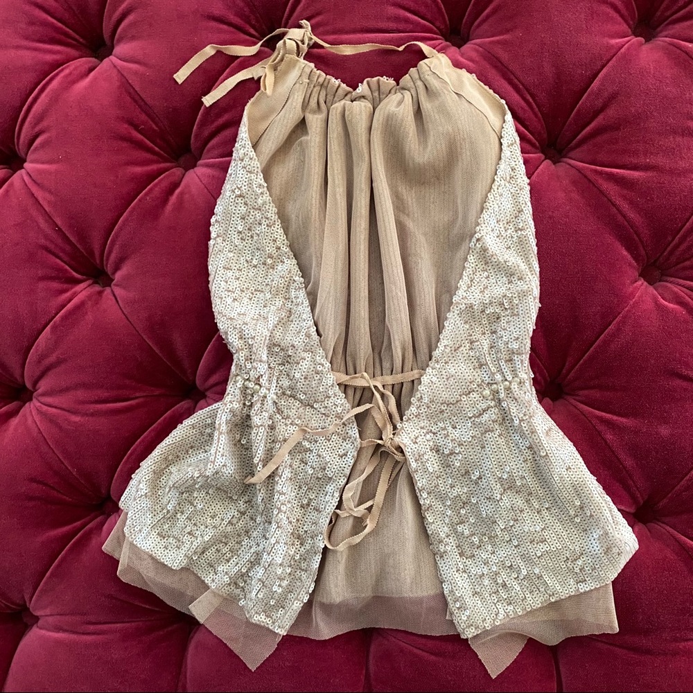 BCBGMAXAZRIA Sequins Backless Halter Top